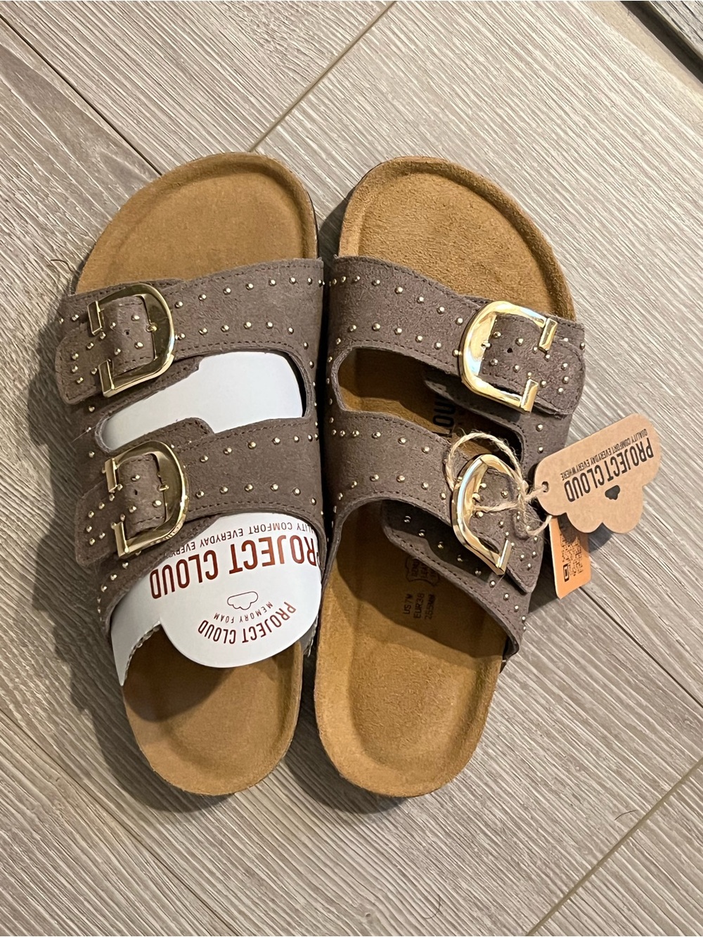 Project Cloud Women's Tan/ brown Double-Buckle Studded Sandals